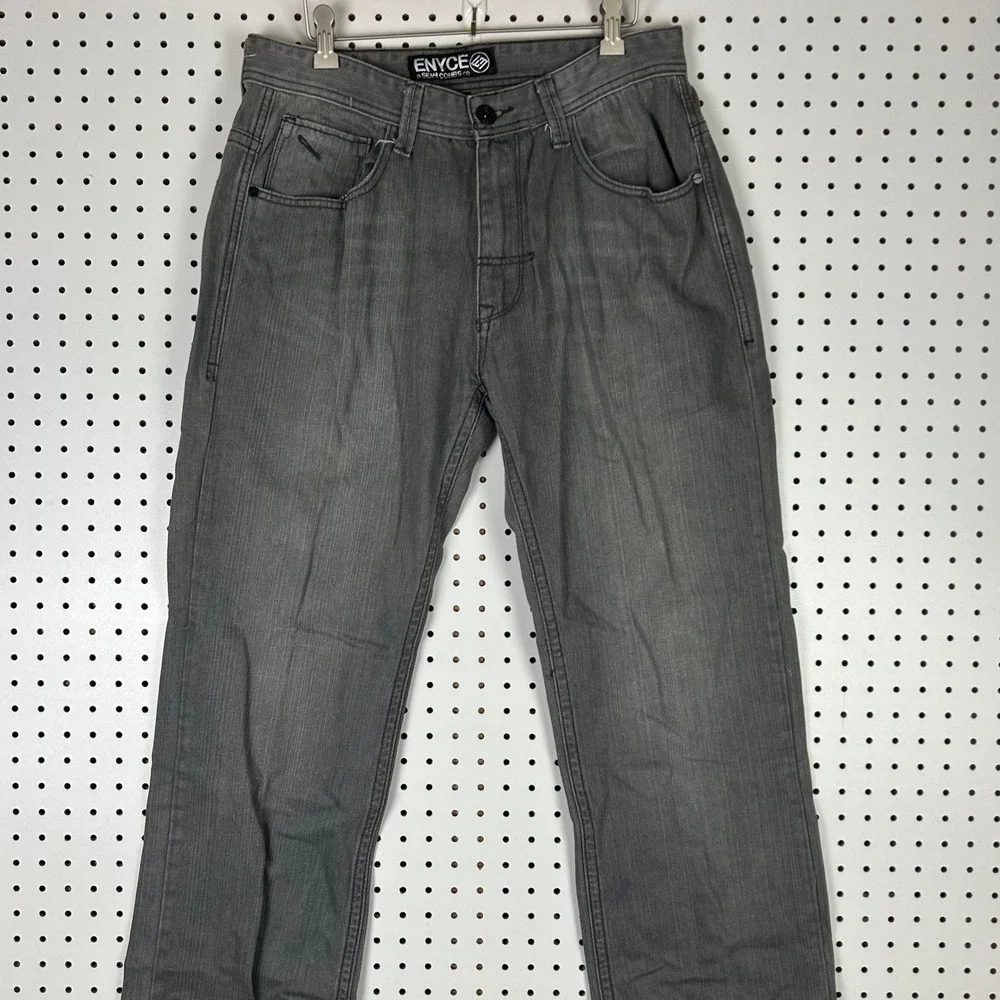 Enyce Sean Combs Co 34x32 Gray Straight Leg Denim Jeans Hip Hop Y2K Street Punk